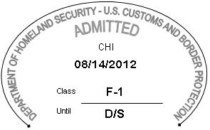 Sample: I-94 Stamp for F-1 entry